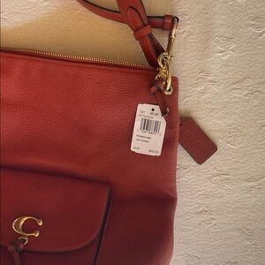 Coach Pebble Remi Hobo Leather Shoulder Bag in Terracota